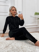 Load image into Gallery viewer, Drawstring Detail Velvet Hoodie and Joggers Set