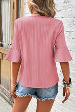 Load image into Gallery viewer, Textured V-Neck Flounce Sleeve Blouse
