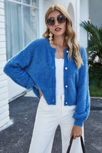 Load image into Gallery viewer, Round Neck Dropped Shoulder Fuzzy Cardigan