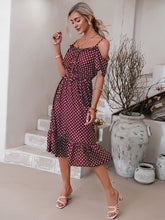 Load image into Gallery viewer, Polka Dot Tie-Waist Ruffle Hem Dress
