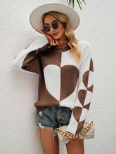 Load image into Gallery viewer, Heart Contrast Dropped Shoulder Sweater
