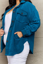 Load image into Gallery viewer, Zenana Cozy in the Cabin Full Size Fleece Elbow Patch Shacket in Teal