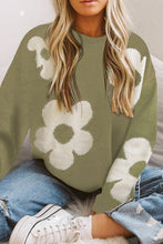 Load image into Gallery viewer, Round Neck Floral Pattern Color Contrast Design Long Sleeve Sweater