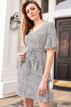 Load image into Gallery viewer, Leopard Tie-Waist Ruffled Short Flounce Sleeve Dress