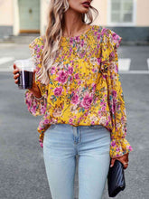 Load image into Gallery viewer, Smocked Round Neck Flounce Sleeve Blouse