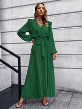 Load image into Gallery viewer, Pleated Surplice Tie Waist Maxi Dress
