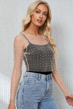 Load image into Gallery viewer, Pearl Long Sleeve Mesh Cropped Top