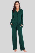 Load image into Gallery viewer, Collared Neck Long Sleeve Loungewear Set with Pockets