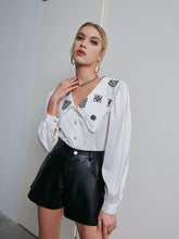 Load image into Gallery viewer, Geometric Print Statement Collar Bishop Sleeve Shirt