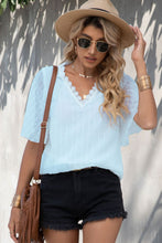 Load image into Gallery viewer, Swiss Dot Lace Trim Flutter Sleeve V-Neck Blouse