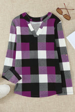 Load image into Gallery viewer, Plaid V-Neck Long Sleeve Top