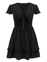 Load image into Gallery viewer, Tied V-Neck Tiered Mini Dress