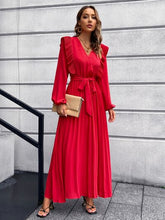 Load image into Gallery viewer, Pleated Surplice Tie Waist Maxi Dress