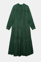 Load image into Gallery viewer, Half Button Band Neck Tiered Maxi Shirt Dress