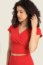 Load image into Gallery viewer, Gathered Detail Surplice Short Sleeve Sports Top