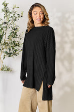 Load image into Gallery viewer, Basic Bae Full Size Ribbed Round Neck Long Sleeve Slit Top