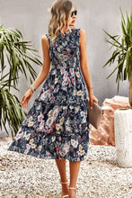 Load image into Gallery viewer, Frill Trim Smocked Sleeveless Midi Dress