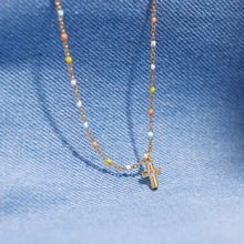 Load image into Gallery viewer, Inlaid Zircon 18K Gold-Plated Cross Bead Necklace