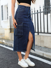 Load image into Gallery viewer, Slit Denim Skirt with Pockets