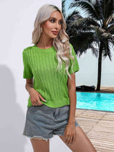 Load image into Gallery viewer, Cable-Knit Round Neck Short Sleeve Knit Top