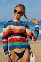Load image into Gallery viewer, Rainbow Stripe Openwork Long Sleeve Cover-Up