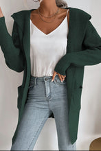 Load image into Gallery viewer, Ribbed Open Front Hooded Cardigan with Pockets