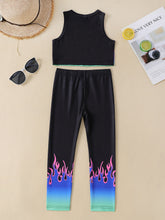 Load image into Gallery viewer, Girls Flame Print Cropped Tank and Pants Set