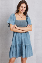 Load image into Gallery viewer, Smocked Square Neck Mini Denim Dress