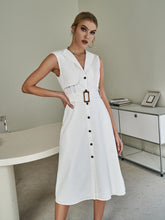 Load image into Gallery viewer, Button Front Belted Shirt Dress