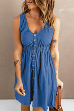 Load image into Gallery viewer, Button Front Empire Waist Sleeveless Slit Dress