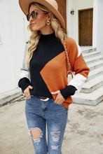 Load image into Gallery viewer, Color Block Mock Neck Ribbed Trim Sweater