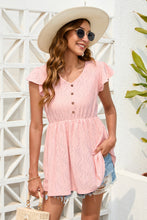 Load image into Gallery viewer, Decorative Button V-Neck Cap Sleeve Blouse