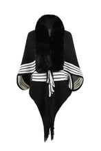 Load image into Gallery viewer, Striped Fringe Detail Long Sleeve Poncho