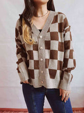 Load image into Gallery viewer, Checkered Open Front Button Up Cardigan
