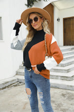 Load image into Gallery viewer, Color Block Mock Neck Ribbed Trim Sweater