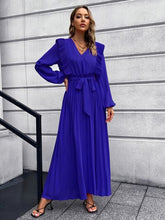 Load image into Gallery viewer, Pleated Surplice Tie Waist Maxi Dress
