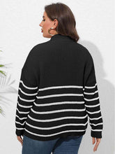 Load image into Gallery viewer, Plus Size Zip-Up Striped Sweater