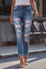 Load image into Gallery viewer, Printed Patch Distressed Boyfriend Jeans