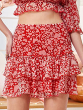 Load image into Gallery viewer, Heart Print Tiered Mini Skirt