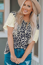 Load image into Gallery viewer, Leopard Print Lace Sleeve Round Neck Tee
