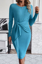 Load image into Gallery viewer, Ribbed Tied Long Sleeve Wrap Dress