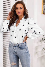 Load image into Gallery viewer, Star Print Frill Trim Balloon Sleeve Blouse