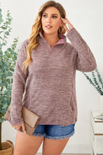 Load image into Gallery viewer, Gray Heathered Turn-down Zip Collar Plus Size Sweatshirt