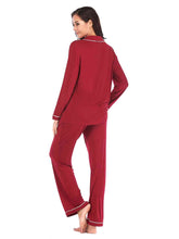 Load image into Gallery viewer, Collared Neck Long Sleeve Loungewear Set with Pockets