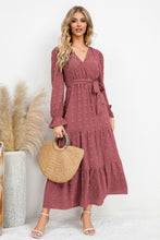 Load image into Gallery viewer, Swiss Dot Tied Surplice Flounce Sleeve Dress