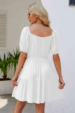 Load image into Gallery viewer, Ruched Square Neck Puff Sleeve Mini Dress
