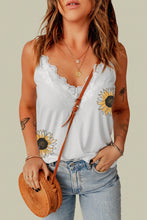 Load image into Gallery viewer, Sunflower Print Lace Trim Plunge Cami
