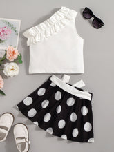 Load image into Gallery viewer, Girls Ruffled Top and Polka Dot Skirt Set