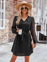 Load image into Gallery viewer, Tied Swiss Dot Long Sleeve Mini Dress