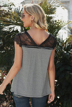 Load image into Gallery viewer, Printed Spliced Lace Scalloped V-Neck Blouse